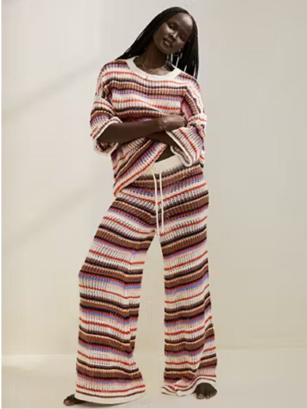 aerie Crochet Stripe Wide-Leg Pants Set